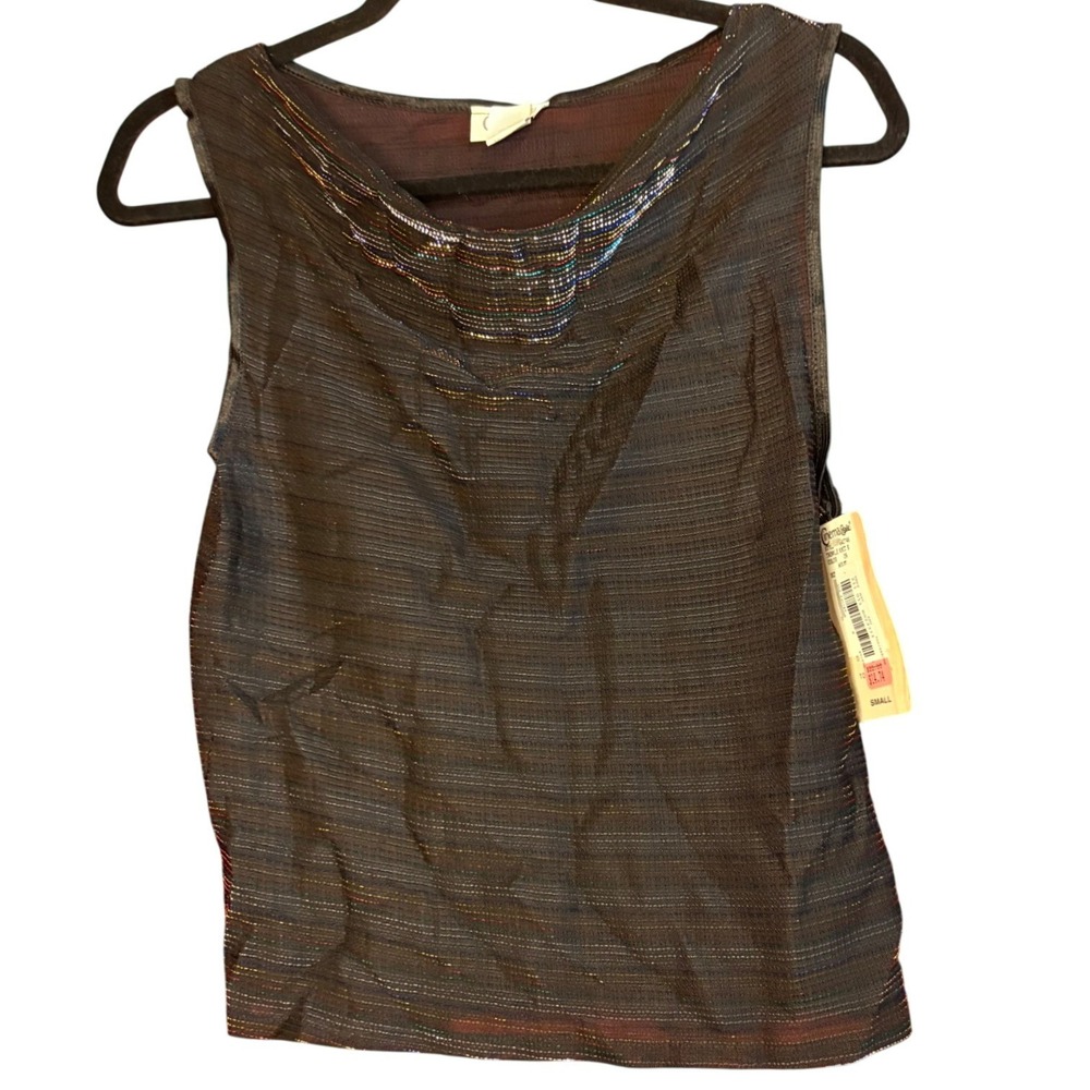 Cinema Etoile Tom Bezduda Black Rainbow Metallic Cowl Neck Mesh Lounge Top Small